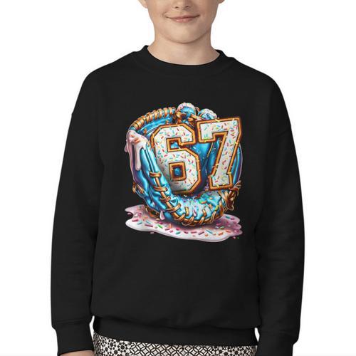 Six Seven Baseball Lifestyle 67 Meme Gen Alpha Slang Youth Crewneck Sweatshirt - Sportilla