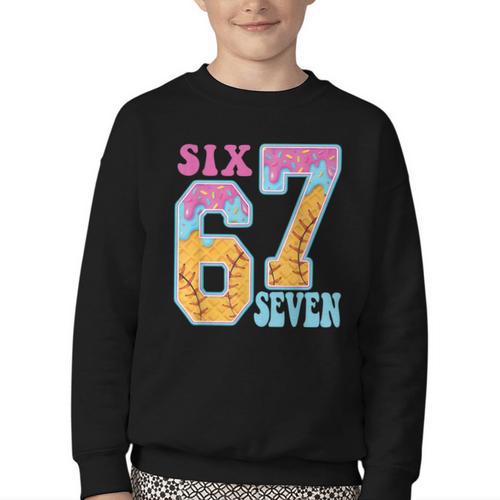 Six Seven Drip Baseball Player Number 67 Or 67th Birthday Youth Crewneck Sweatshirt - Sportilla