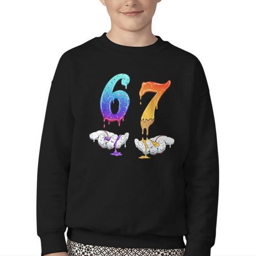 Six Seven Ice Cream Drip Cool Meme 67 Number Baseball Youth Crewneck Sweatshirt - Sportilla