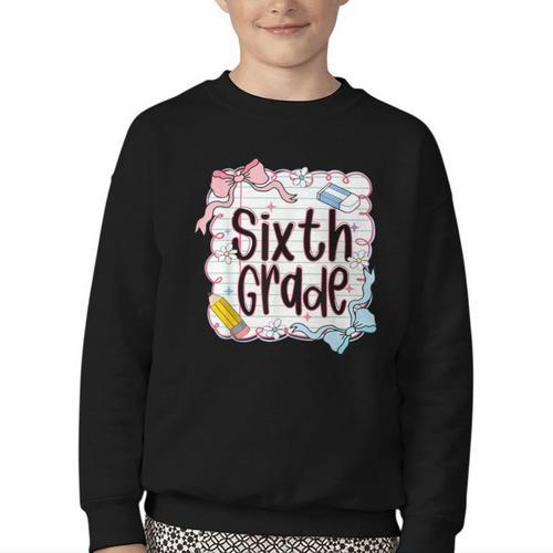 Sixth Grade Back To School For Girls Pink Notebook Youth Crewneck Sweatshirt - Savourry