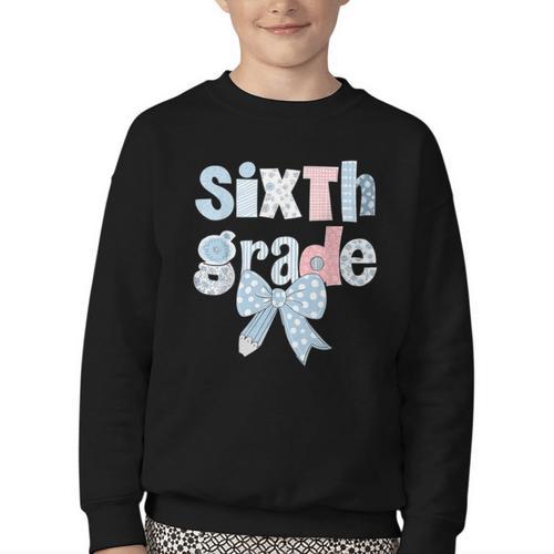 Sixth Grade Coquette Bow Pencil First Day Back To School Youth Crewneck Sweatshirt - Savourry