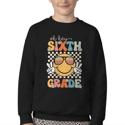 Sixth Grade Oh Hey Smile Retro Back To School 6th Grade Youth Crewneck Sweatshirt - Savourry