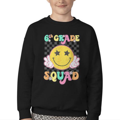Sixth Grade Squad Smile Retro Back To School 6th Grade Youth Crewneck Sweatshirt - Savourry
