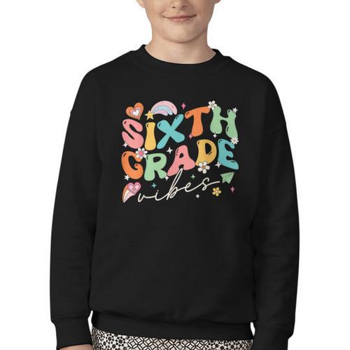 Sixth Grade Vibes 6th Grade Team Groovy Back To School Youth Crewneck Sweatshirt - Savourry
