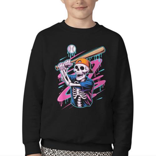 Skeleton Baseball Drip Boy Youth Dripping Baseball Halloween Youth Crewneck Sweatshirt - Sportilla