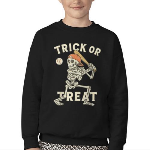 Skeleton Baseball Halloween Costume Men Boys Kids Tee Youth Crewneck Sweatshirt - Sportilla
