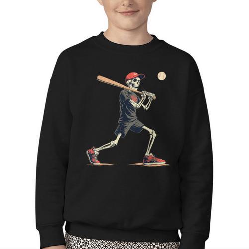 Skeleton Baseball Halloween Costume Men Boys Kids Youth Crewneck Sweatshirt - Sportilla