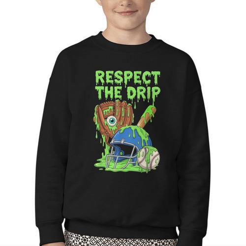 Spooky Zombie Respect The Drip Baseball Halloween Youth Crewneck Sweatshirt - Sportilla