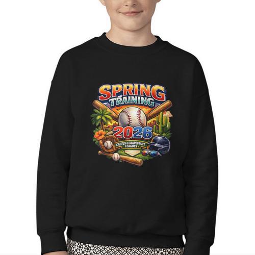Spring Training 2026 Baseball Fan Retro Palm Cactus Youth Crewneck Sweatshirt - Sportilla