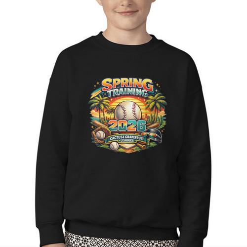 Spring Training 2026 Retro Baseball Palm Cactus Youth Crewneck Sweatshirt - Sportilla