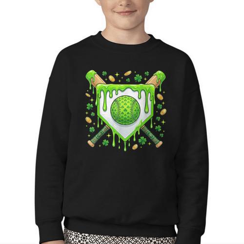 St Patrick Day Baseball Drip Ice Cream Boys Men Youth Crewneck Sweatshirt - Sportilla