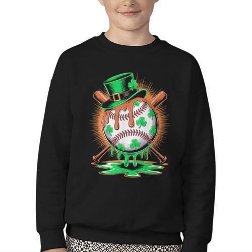 St Patrick Day Baseball Drip Ice Cream Kids Boys Men Youth Crewneck Sweatshirt - Sportilla