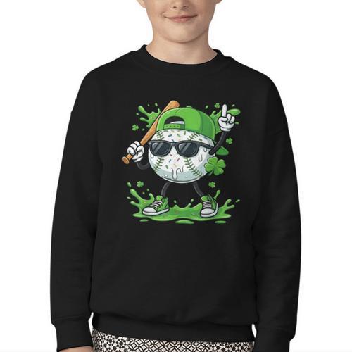 St Patrick Day Baseball Drip Ice Cream Baseball Player Men Youth Crewneck Sweatshirt - Sportilla