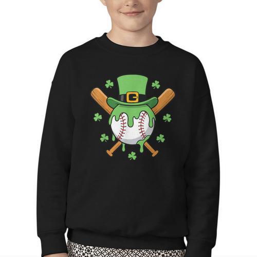 St Patricks Day Baseball Drip Ice Cream Baseball Home Plate Youth Crewneck Sweatshirt - Sportilla