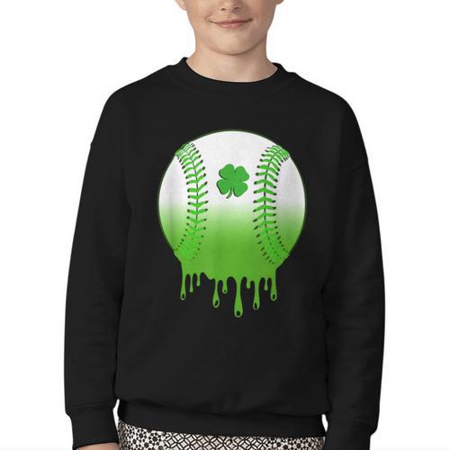 St Patricks Day Shamrock Baseball Irish Boys Kids Men Youth Crewneck Sweatshirt - Sportilla