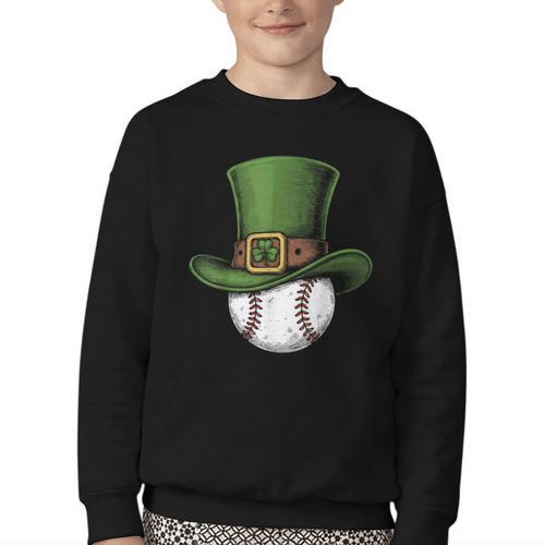 St Patricks Day Shamrock Baseball Saint Paddy's Kids Boys Youth Crewneck Sweatshirt - Sportilla