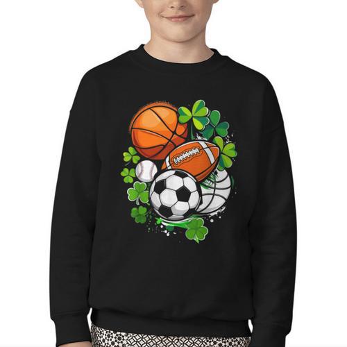 St Patricks Day Shamrock Basketball Baseball Football Soccer Youth Crewneck Sweatshirt - Sportilla