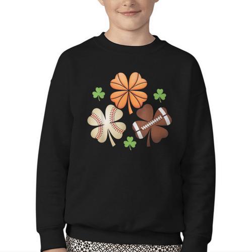 St Patricks Day Shamrock Basketball Baseball Irish Boys Men Youth Crewneck Sweatshirt - Sportilla