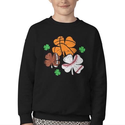 St Patricks Day Shamrock Basketball Baseball Men Boys Kids Youth Crewneck Sweatshirt - Sportilla