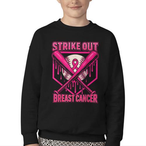 Strike Out Breast Cancer Baseball Ice Cream Drip Youth Crewneck Sweatshirt - Sportilla