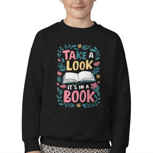 Student Take a Look It's In a Book Back To School Graphic Youth Crewneck Sweatshirt - Savourry