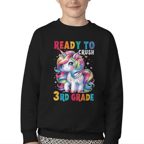 Student Unicorn Ready Back To School Crush 3rd Grade Girls Youth Crewneck Sweatshirt - Savourry