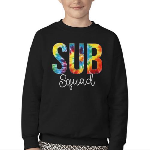 Sub Squad For Work Tie Dye Back To School Appreciation Day Youth Crewneck Sweatshirt - Savourry