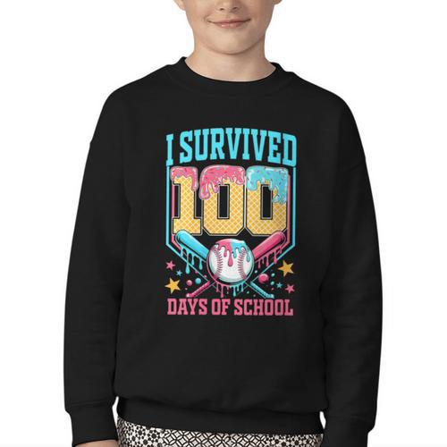 I Survived 100 Days Of School Baseball Drip Students Teacher Youth Crewneck Sweatshirt - Sportilla
