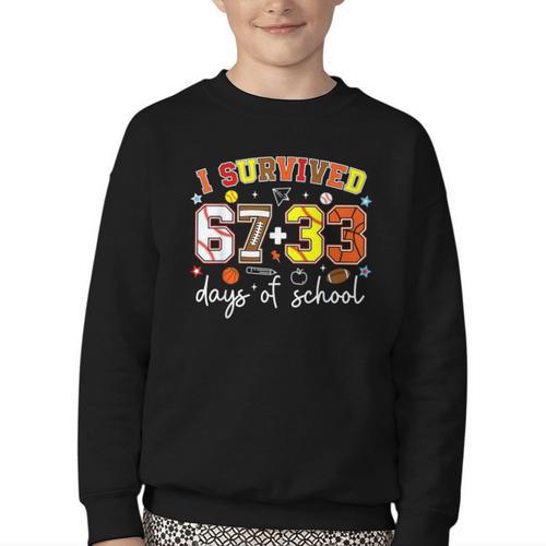 I Survived 6733 Days Baseball Football Basketball 100 Days Youth Crewneck Sweatshirt - Sportilla
