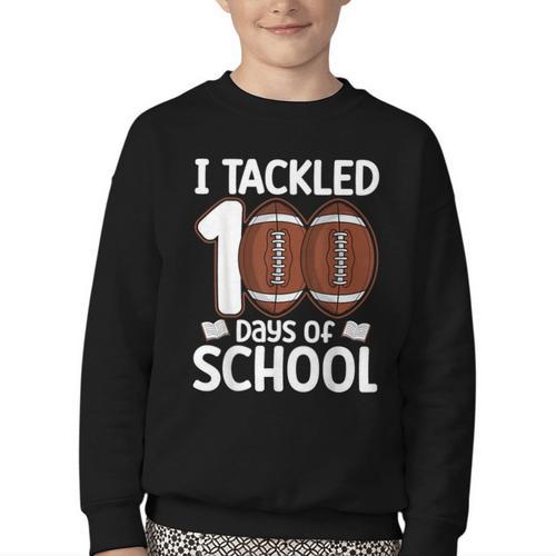 I Tackled 100 Days Of School Baseball Player Kids Teacher Youth Crewneck Sweatshirt - Sportilla
