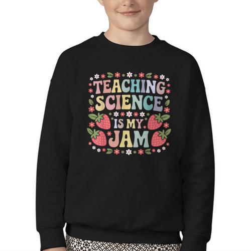 Teaching Science Is My Jam Retro Back To School Strawberry Youth Crewneck Sweatshirt - Savourry