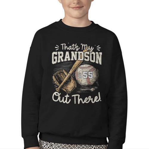 That's My Grandson Out There Jersey Number 55 Baseball Youth Crewneck Sweatshirt - Sportilla