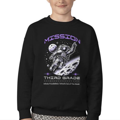 Third Grade Back To School Space Rocket Astronaut Youth Crewneck Sweatshirt - Savourry