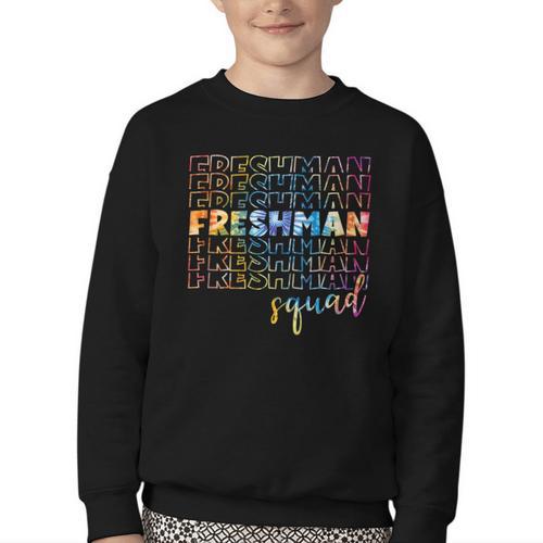 Tie Dye Freshman Squad 9th Grade Back To School High School Youth Crewneck Sweatshirt - Savourry