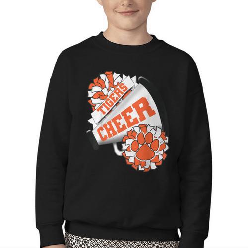 Tigers Cheerleading Back To School Cheer Team Spirit Orange Youth Crewneck Sweatshirt - Savourry