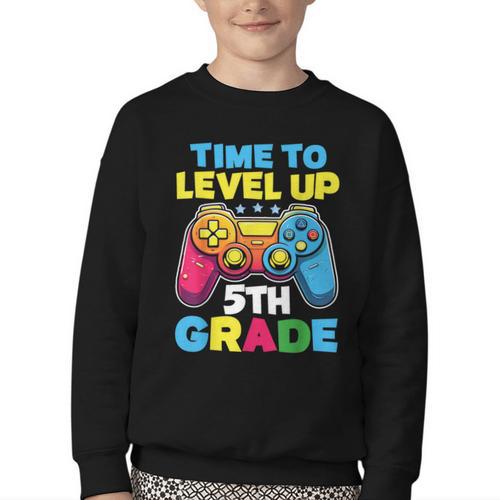 Time To Level Up 5th Grade Video Gamer Kids Back To School Youth Crewneck Sweatshirt - Savourry