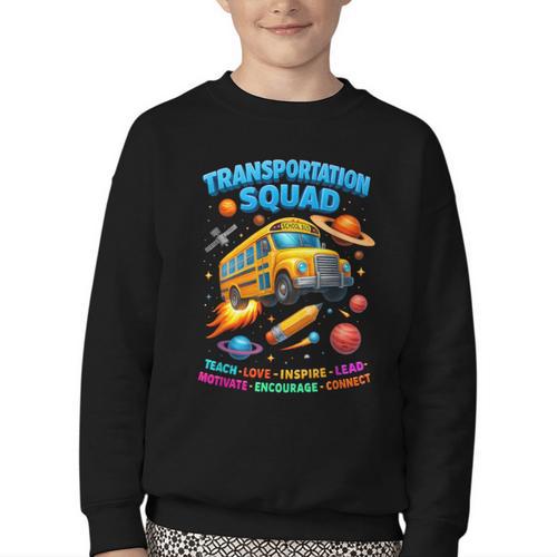 Transportation Squad School Bus Back To School Retro Youth Crewneck Sweatshirt - Savourry