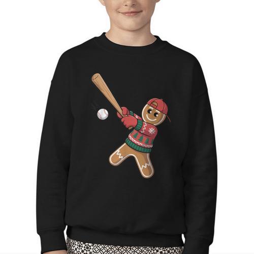 Ugly Christmas Sweater Gingerbread Baseball Toddler Kids Youth Crewneck Sweatshirt - Sportilla
