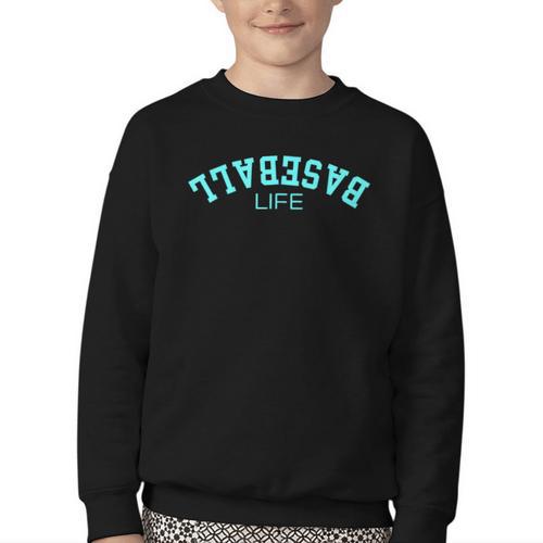 Upside Down Baseball Life Game Day Boys Girls Youth Youth Crewneck Sweatshirt - Sportilla