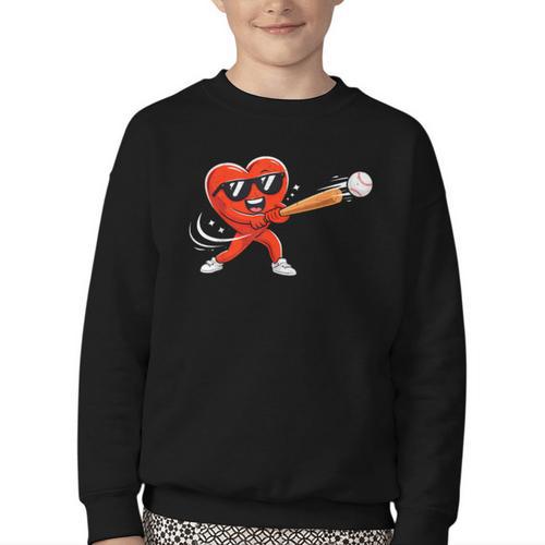 Valentine Baseball Heart Sport Valentines Day Men Boys Kids Youth Crewneck Sweatshirt - Sportilla
