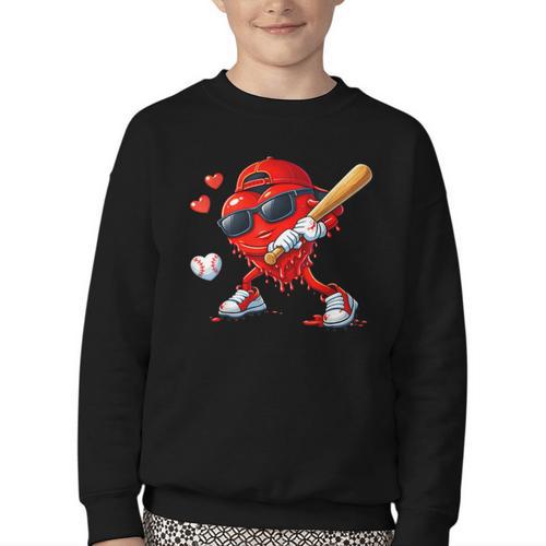 Valentine Baseball Heart Sports Love Valentines Day Boys Youth Crewneck Sweatshirt - Sportilla