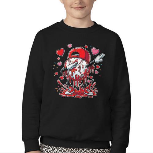 Valentines Baseball Toddler Boys Kids Dabbing Baseball Drip Youth Crewneck Sweatshirt - Sportilla