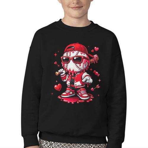 Valentines Day Baseball Drip Ice Cream For Boys Kids Teens Youth Crewneck Sweatshirt - Sportilla