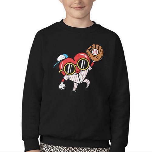 Valentines Day Baseball Heart Gloves Cute Boys Kid Youth Men Youth Crewneck Sweatshirt - Sportilla