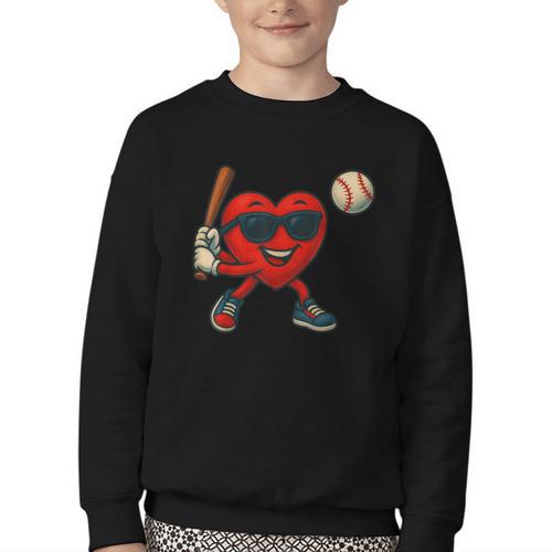 Valentines Day Baseball Red Heart Love Boys Kids Tee Youth Crewneck Sweatshirt - Sportilla