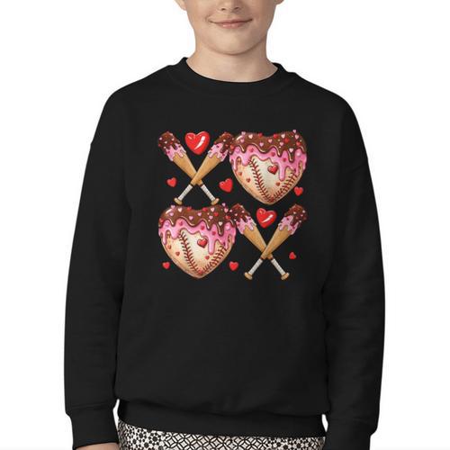 Valentines Day Drip Heart Baseball XOXO Boys Kids Men Sport Youth Crewneck Sweatshirt - Sportilla