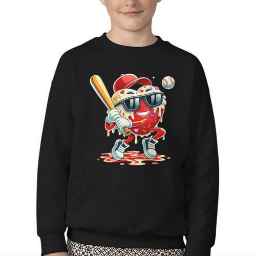 Valentines Day Heart Baseball Drip Ice Cream Boys Kids Men Youth Crewneck Sweatshirt - Sportilla