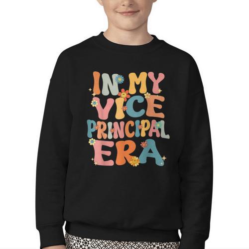In My Vice Principal Era Groovy Back To School VicePrincipal Youth Crewneck Sweatshirt - Savourry