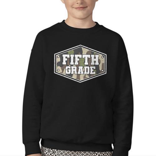 Vintage Fifth Grade Old Camo Back To School Boys 5th Grade Youth Crewneck Sweatshirt - Savourry