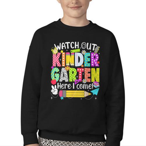 Watch Out Kindergarten Here I Come Kinder Back To School Youth Crewneck Sweatshirt - Savourry
